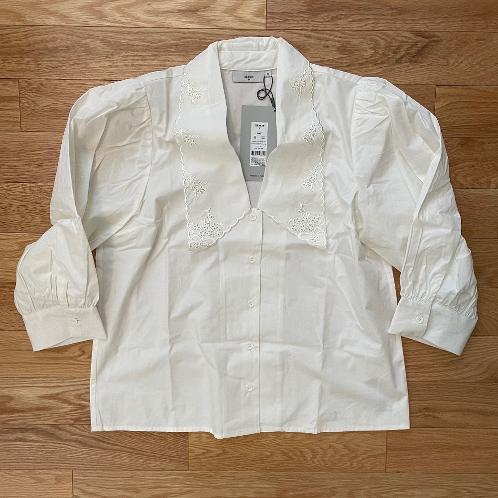 Minimum cotton poplin collared white shirt